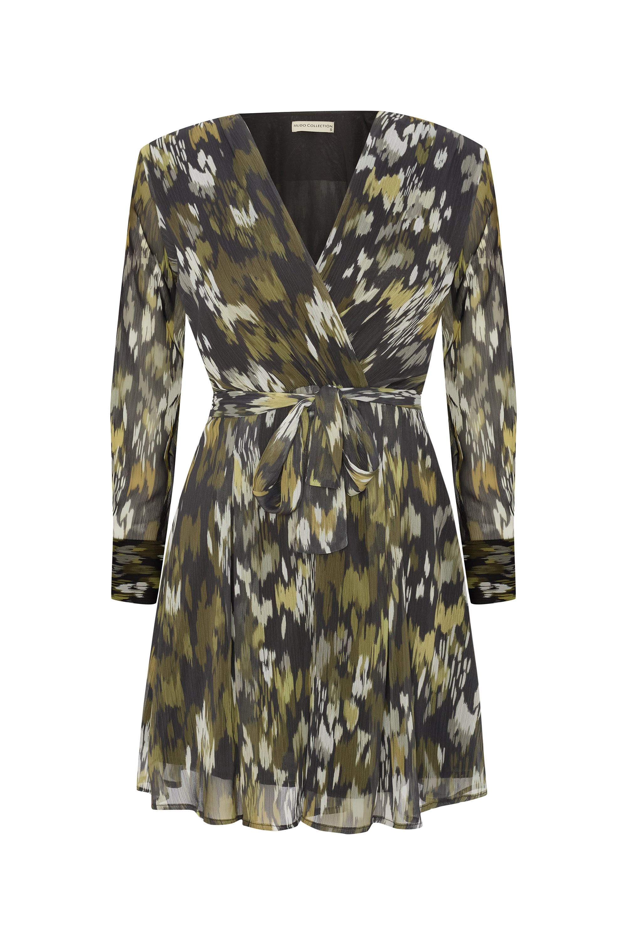 FLORAL BASKILI BELİ BAĞLAMALI MİNİ ELBİSE