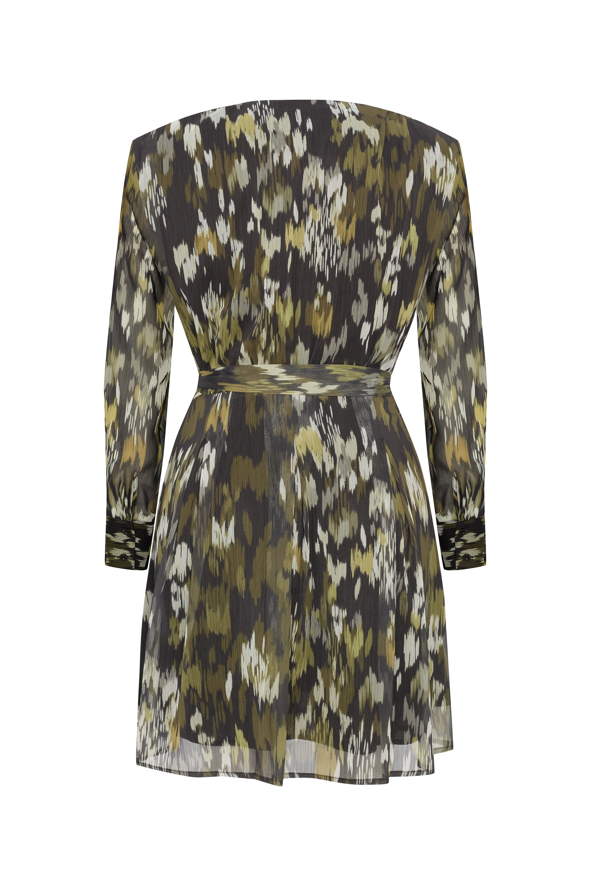 FLORAL BASKILI BELİ BAĞLAMALI MİNİ ELBİSE