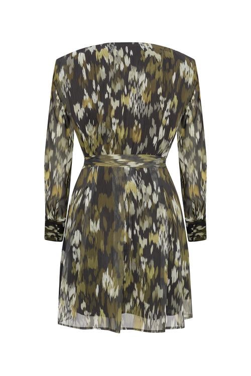 FLORAL BASKILI BELİ BAĞLAMALI MİNİ ELBİSE