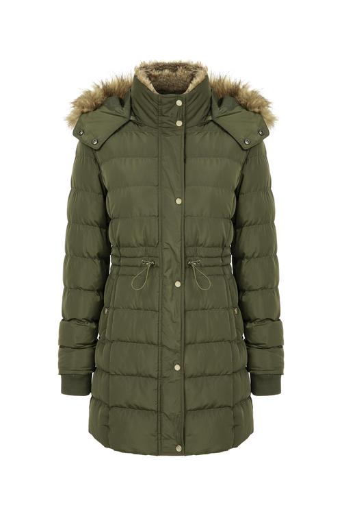  SUNİ KÜRK DETAYLI KAPÜŞONLU MONT