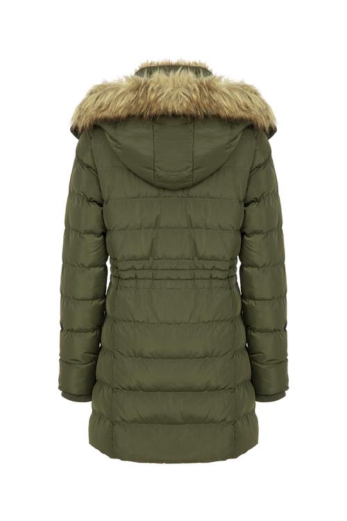  SUNİ KÜRK DETAYLI KAPÜŞONLU MONT