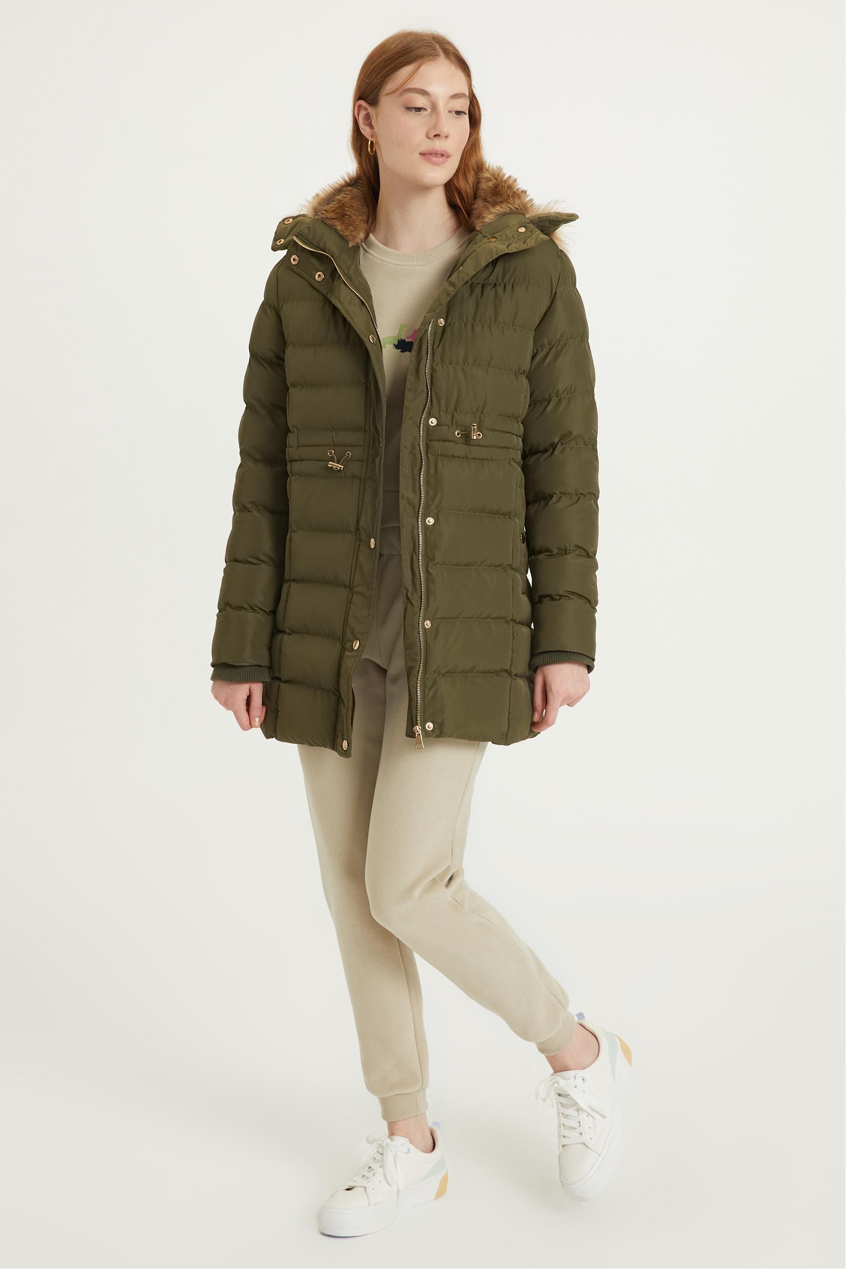 SUNİ KÜRK DETAYLI KAPÜŞONLU MONT