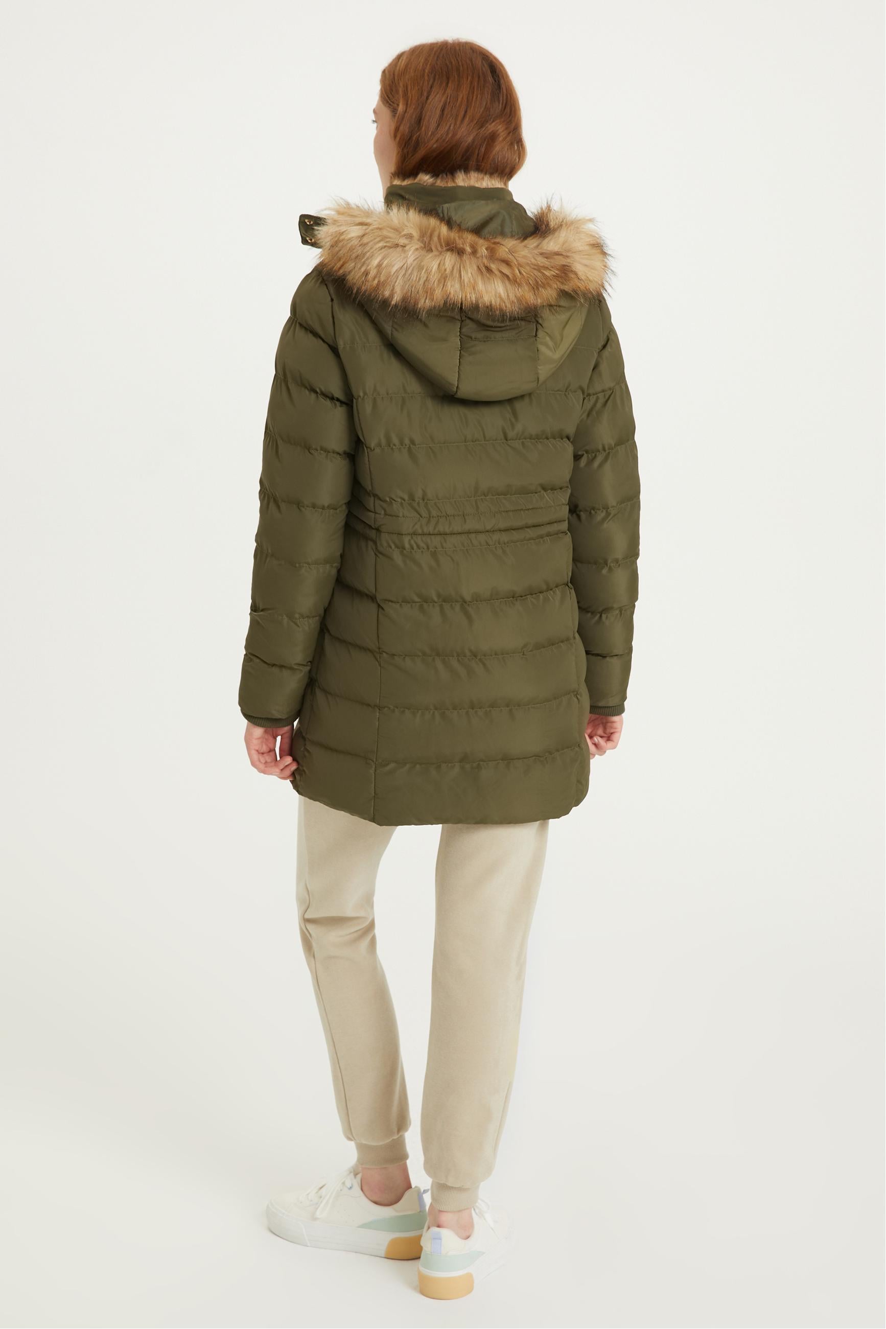 SUNİ KÜRK DETAYLI KAPÜŞONLU MONT