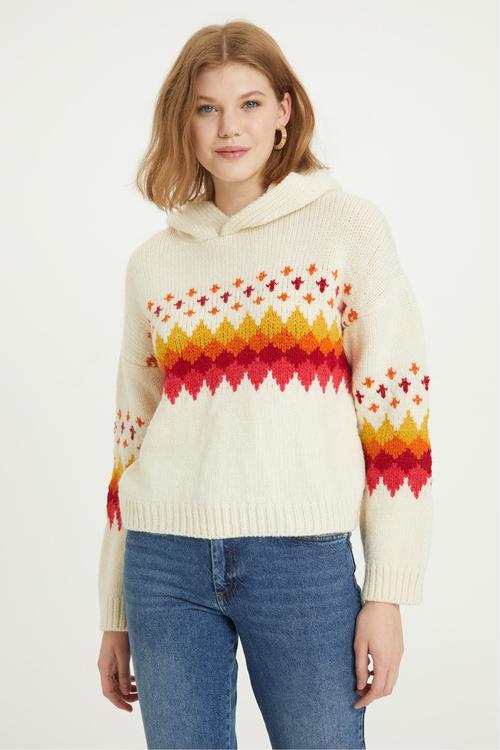  KAPÜŞONLU JAKARLI TRİKO KAZAK