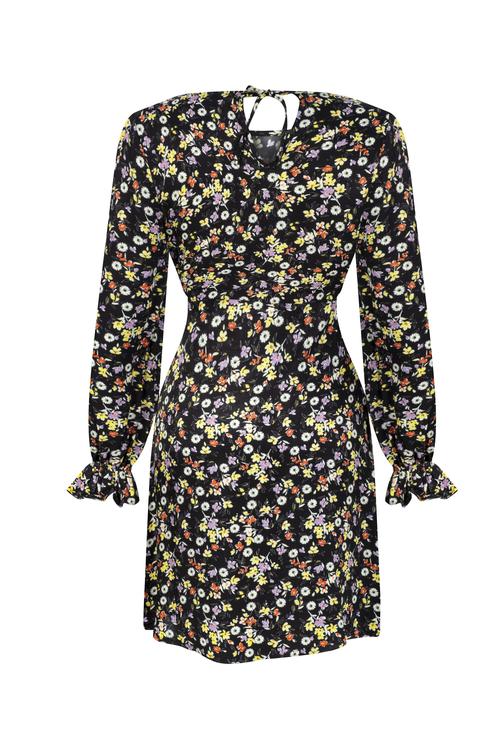  ÇİÇEK DESENLİ UZUN KOLLU A FORM MİNİ ELBİSE