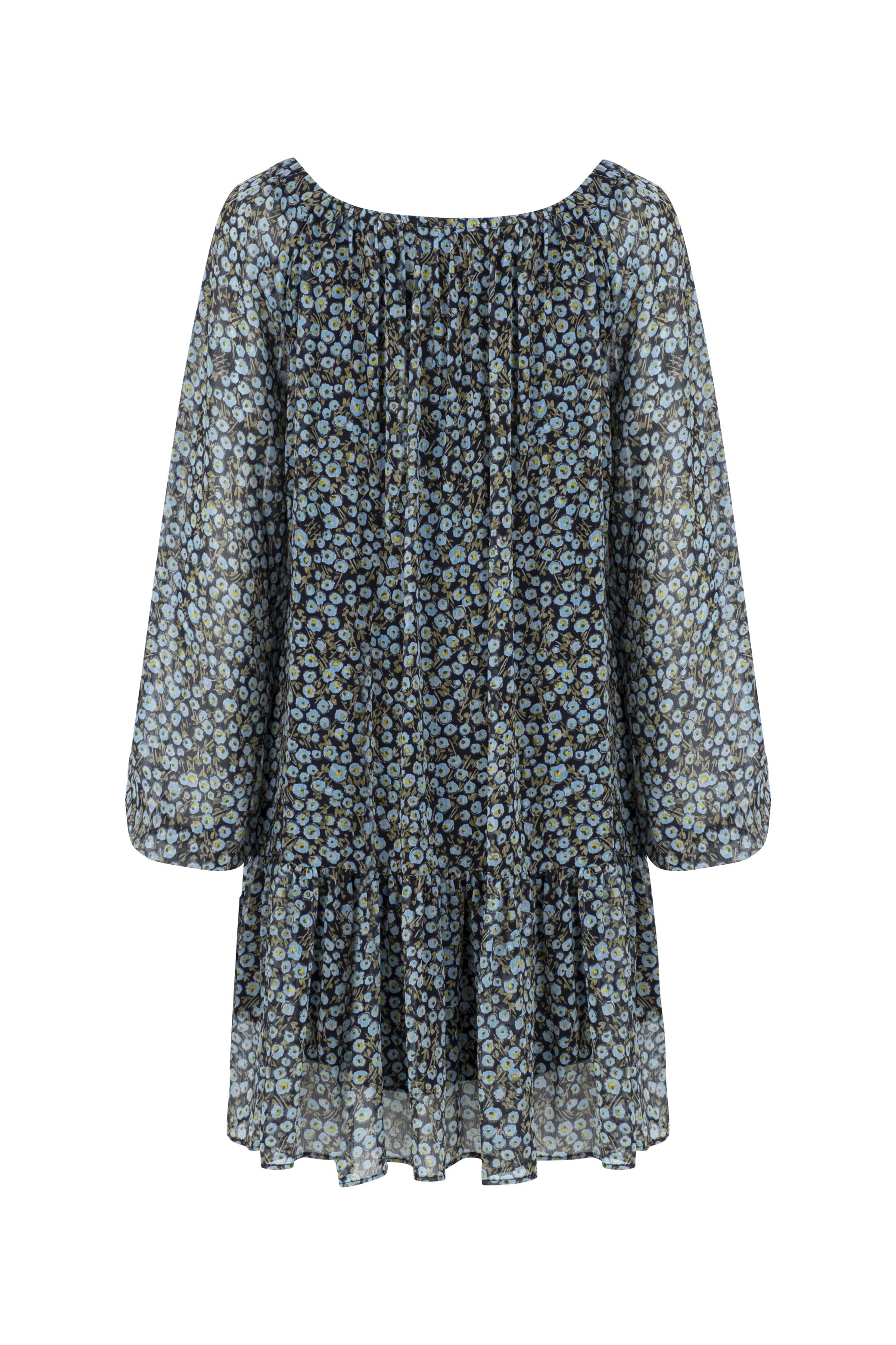 ÇİÇEK DESENLİ UZUN KOLLU MİNİ KLOŞ ELBİSE