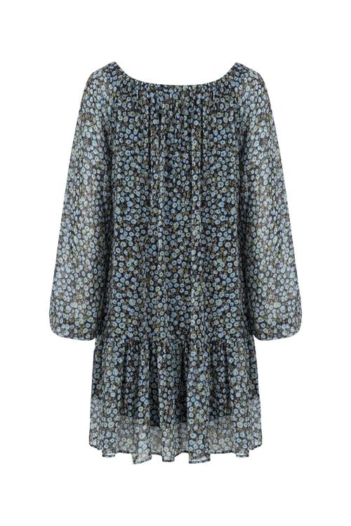  ÇİÇEK DESENLİ UZUN KOLLU MİNİ KLOŞ ELBİSE