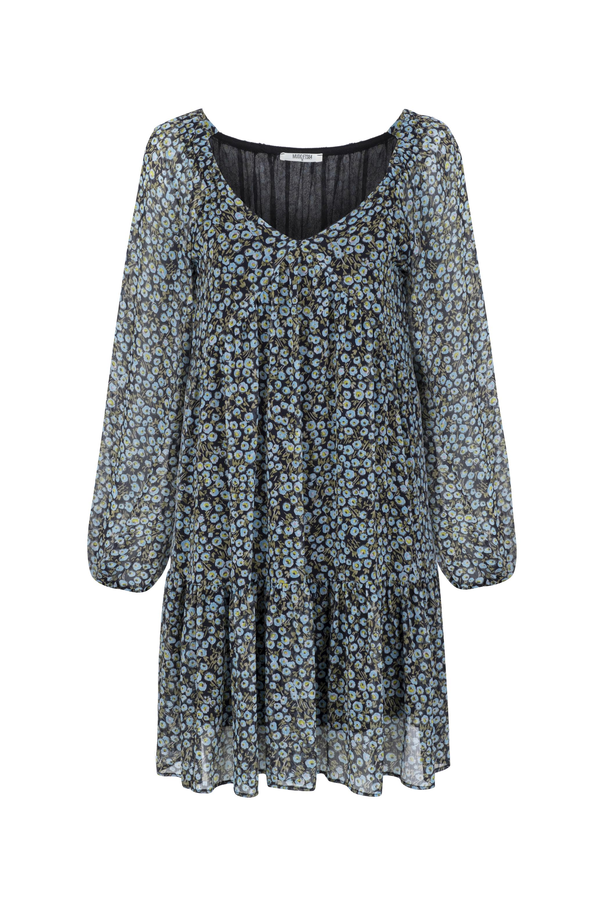 ÇİÇEK DESENLİ UZUN KOLLU MİNİ KLOŞ ELBİSE