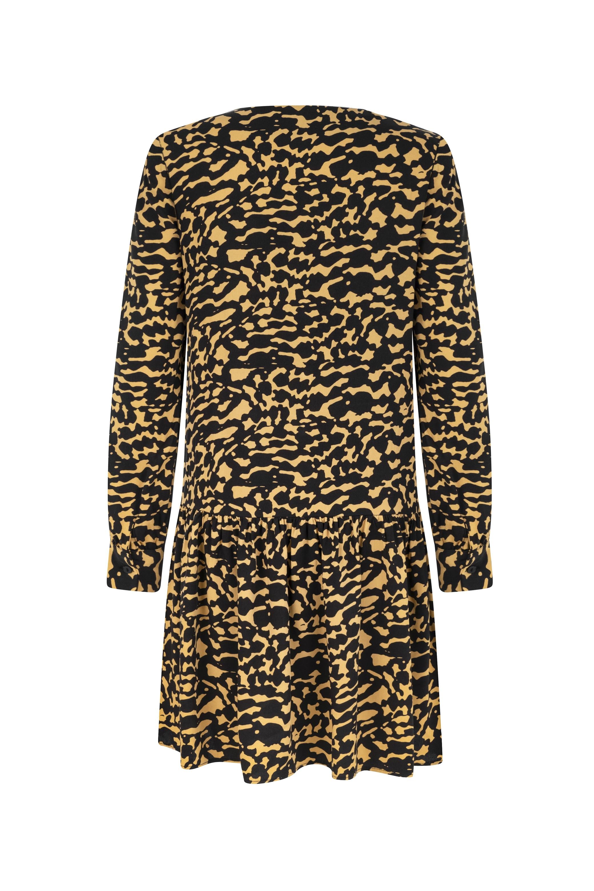 LEOPAR DESENLİ UZUN KOLLU MİNİ ELBİSE