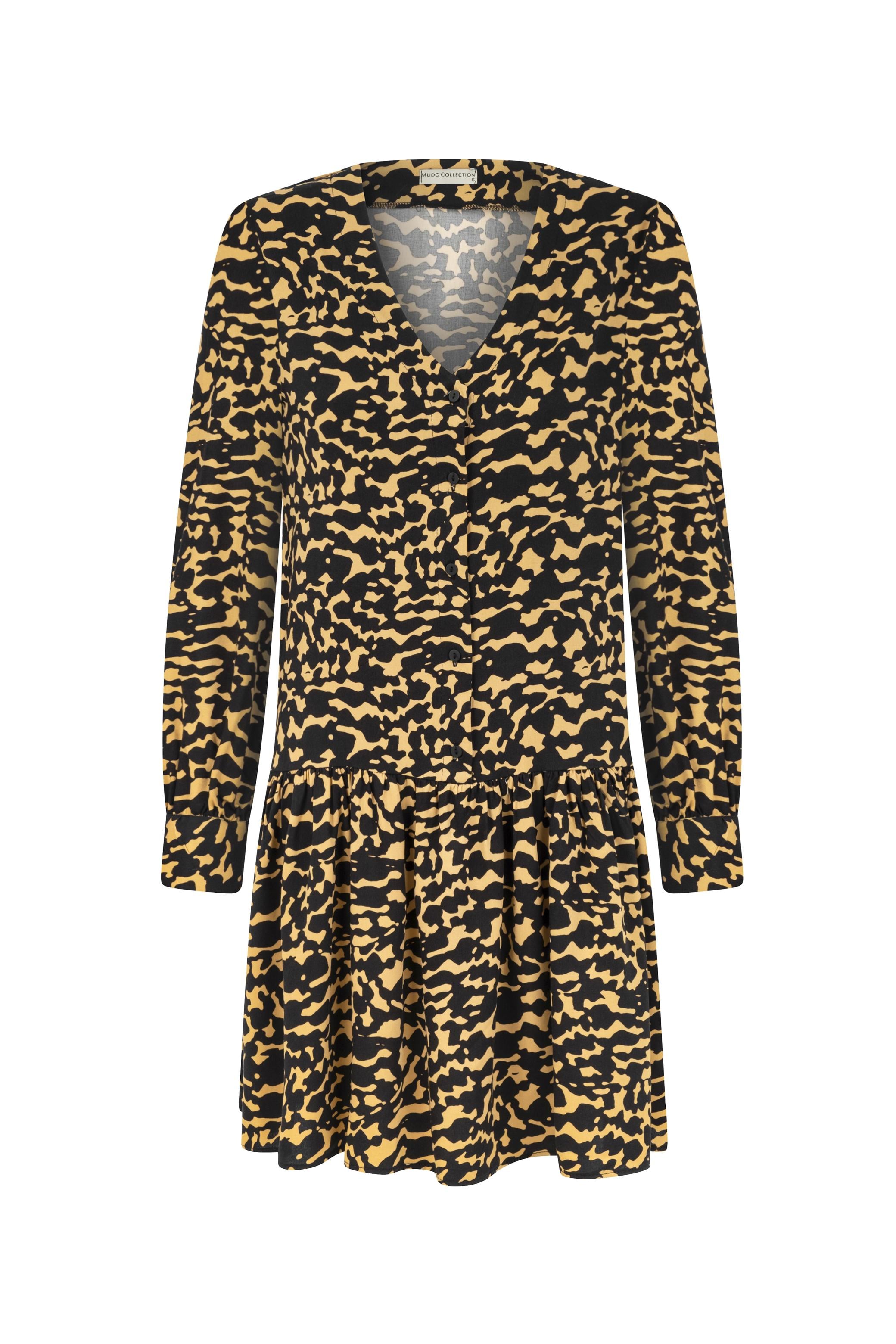 LEOPAR DESENLİ UZUN KOLLU MİNİ ELBİSE