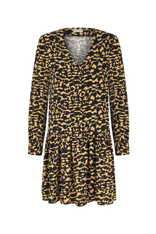  LEOPAR DESENLİ UZUN KOLLU MİNİ ELBİSE