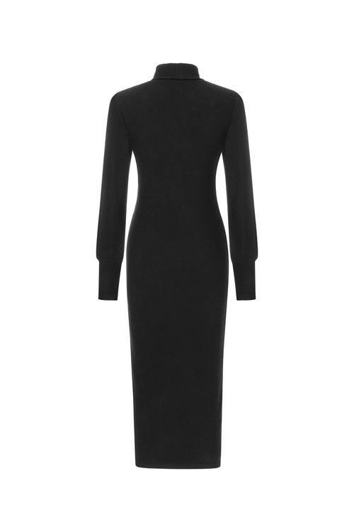  BALIKÇI YAKA YIRTMAÇLI DAR KESİM UZUN ELBİSE