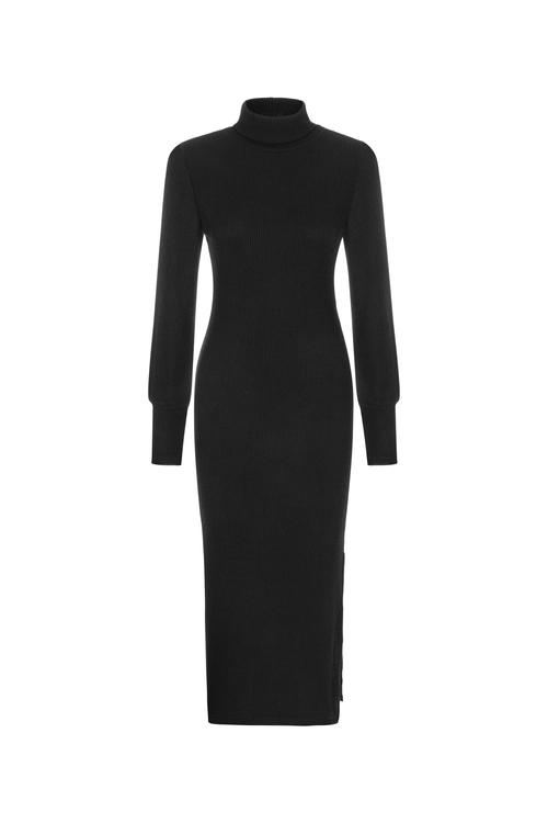  BALIKÇI YAKA YIRTMAÇLI DAR KESİM UZUN ELBİSE