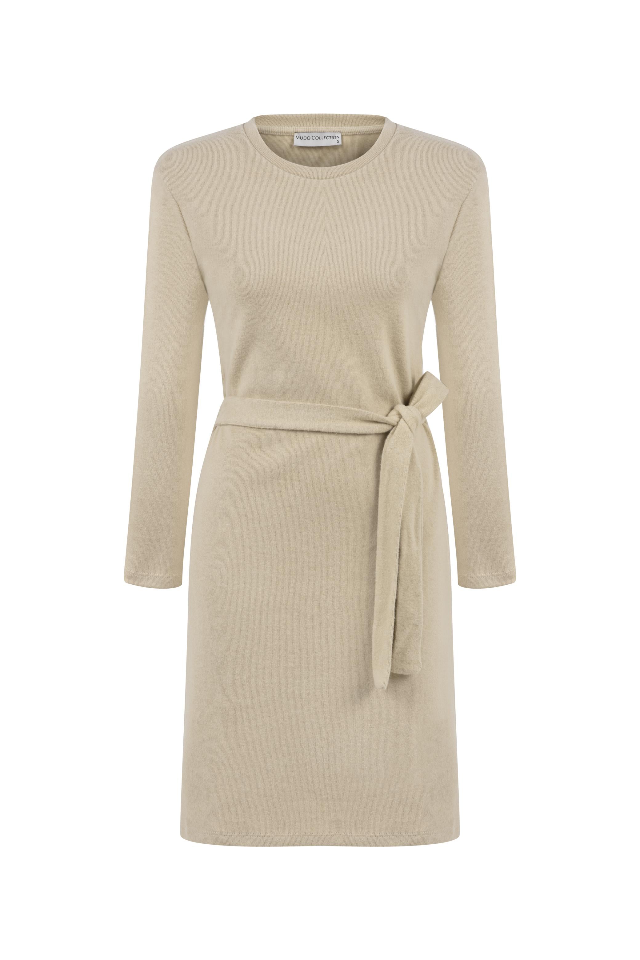 BELİ KUŞAKLI DÜZ KESİM MİNİ ELBİSE