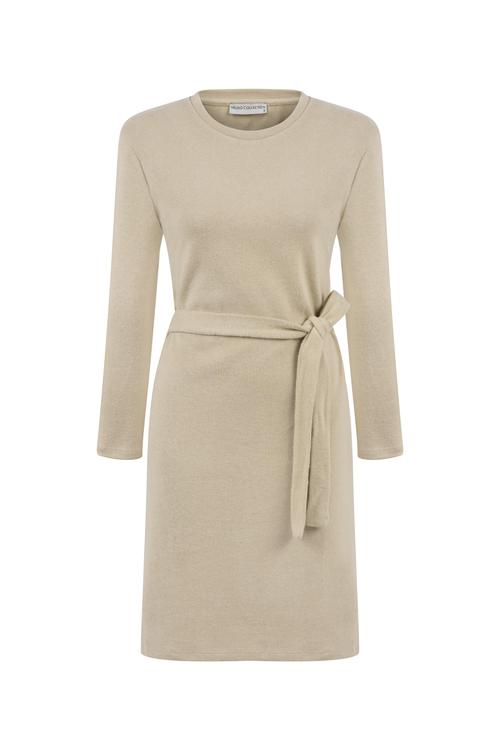  BELİ KUŞAKLI DÜZ KESİM MİNİ ELBİSE