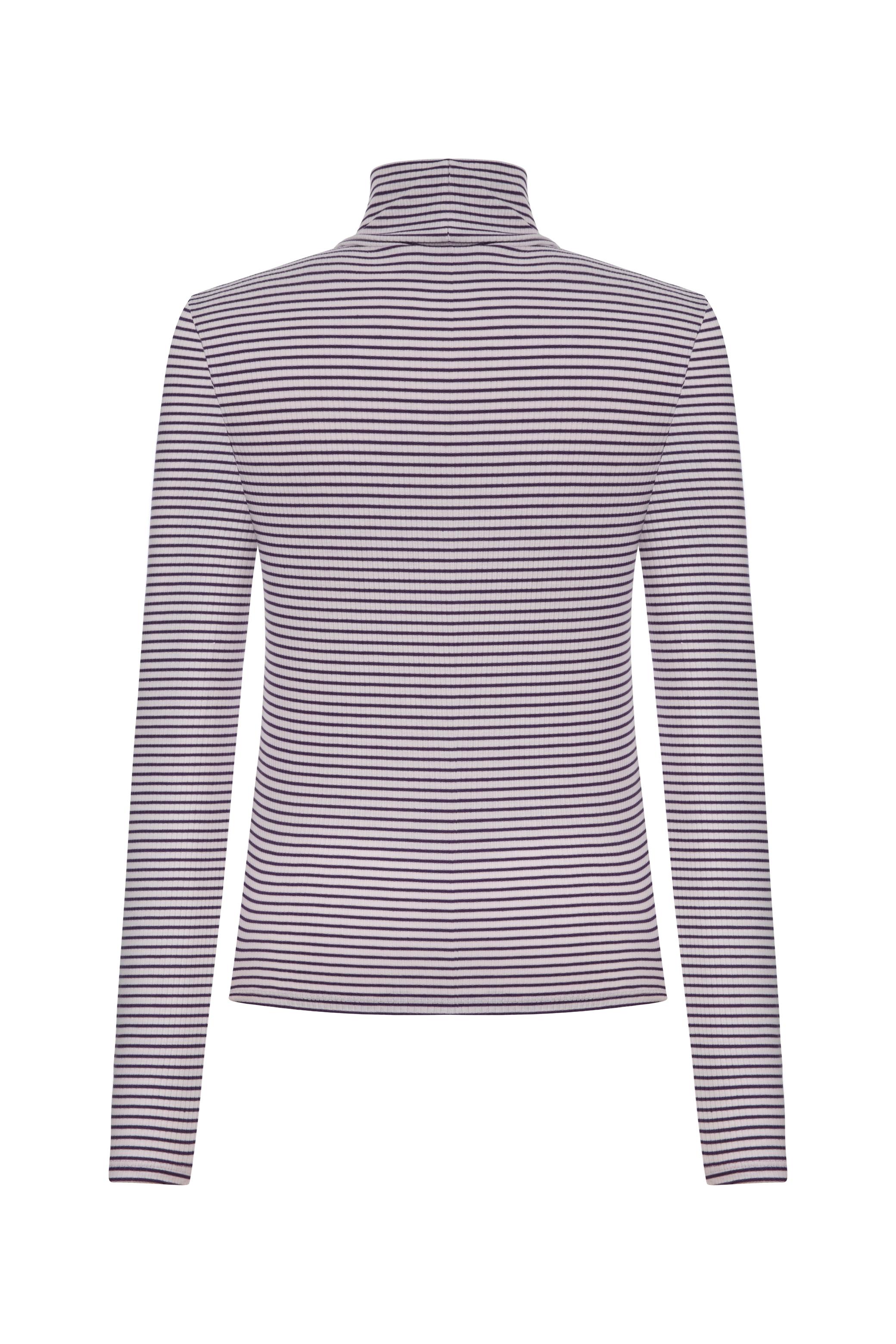 ÇİZGİLİ DİK YAKA UZUN KOLLU T-SHIRT