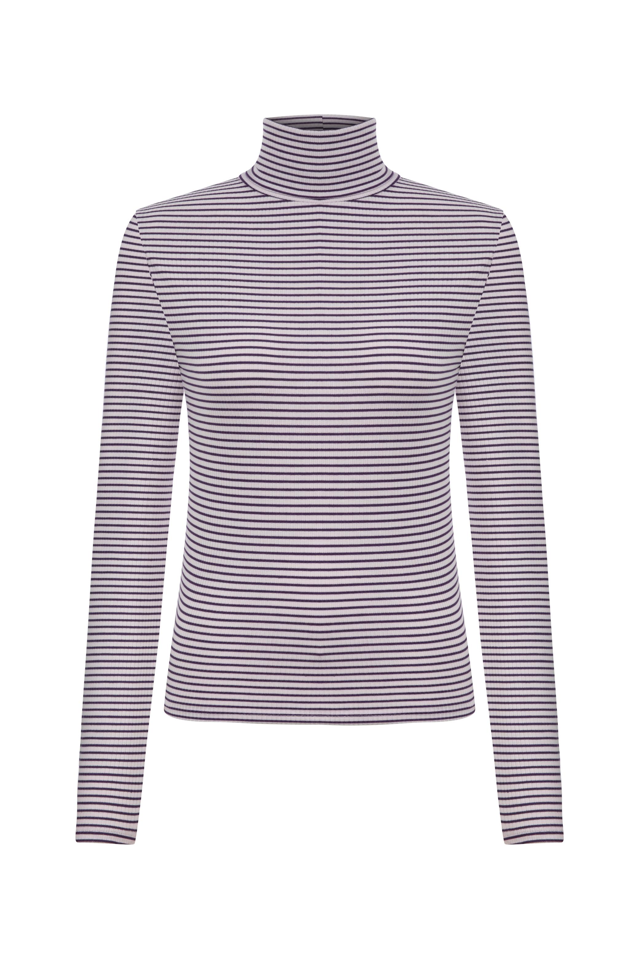 ÇİZGİLİ DİK YAKA UZUN KOLLU T-SHIRT