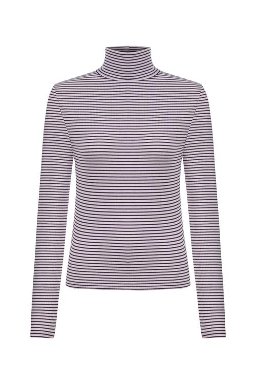  ÇİZGİLİ DİK YAKA UZUN KOLLU T-SHIRT