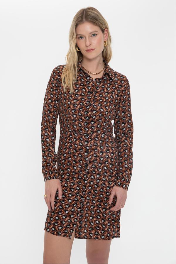 DESENLİ UZUN KOLLU MİNİ GÖMLEK ELBİSE