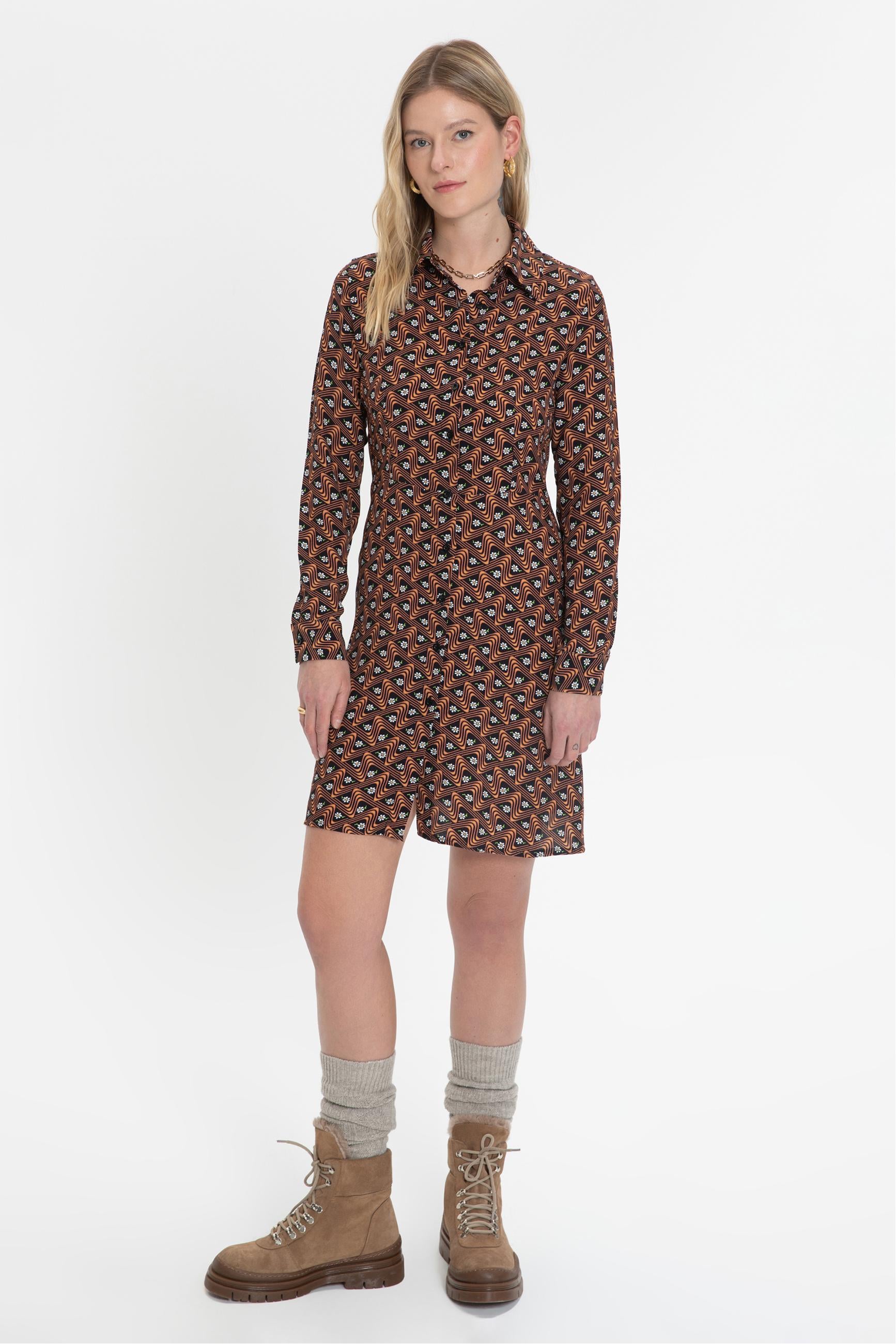 DESENLİ UZUN KOLLU MİNİ GÖMLEK ELBİSE