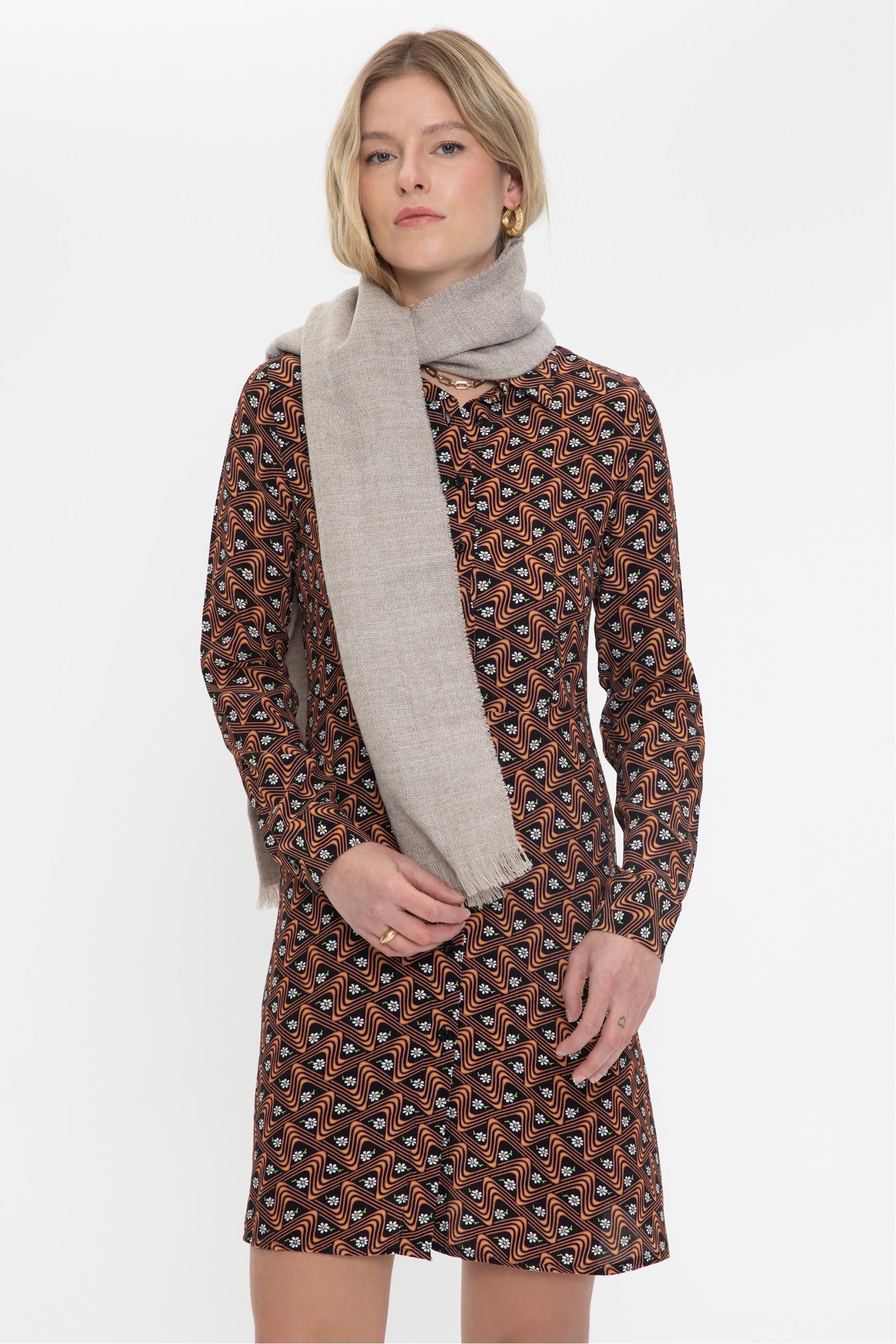 DESENLİ UZUN KOLLU MİNİ GÖMLEK ELBİSE