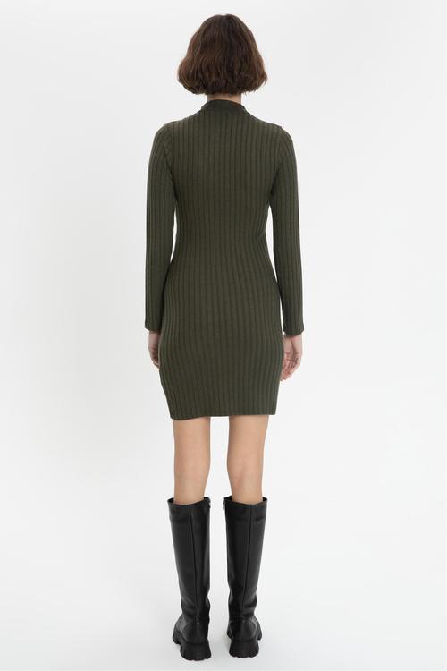  FİTİLLİ UZUN KOLLU DİK YAKA MİNİ ELBİSE