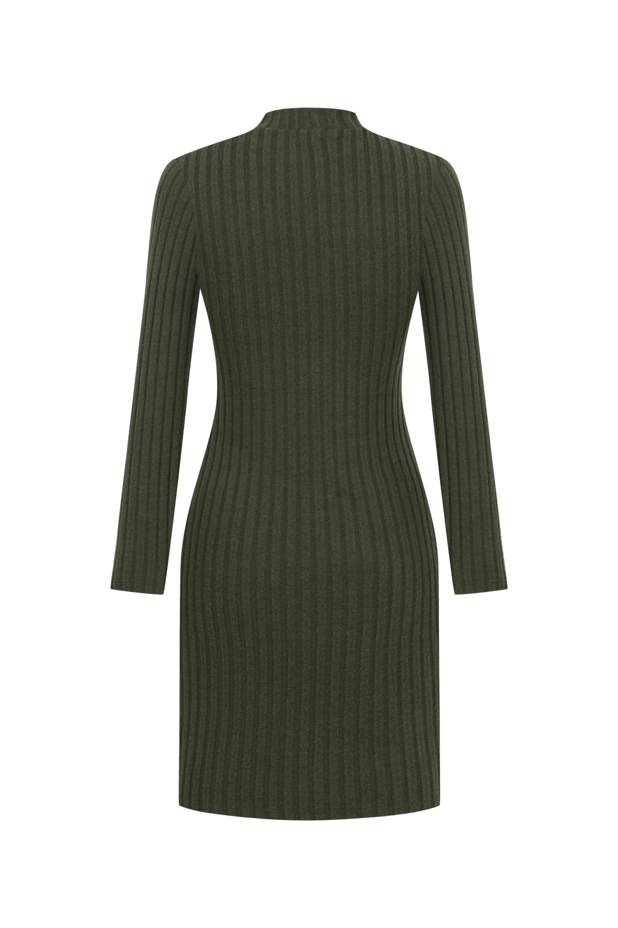 FİTİLLİ UZUN KOLLU DİK YAKA MİNİ ELBİSE