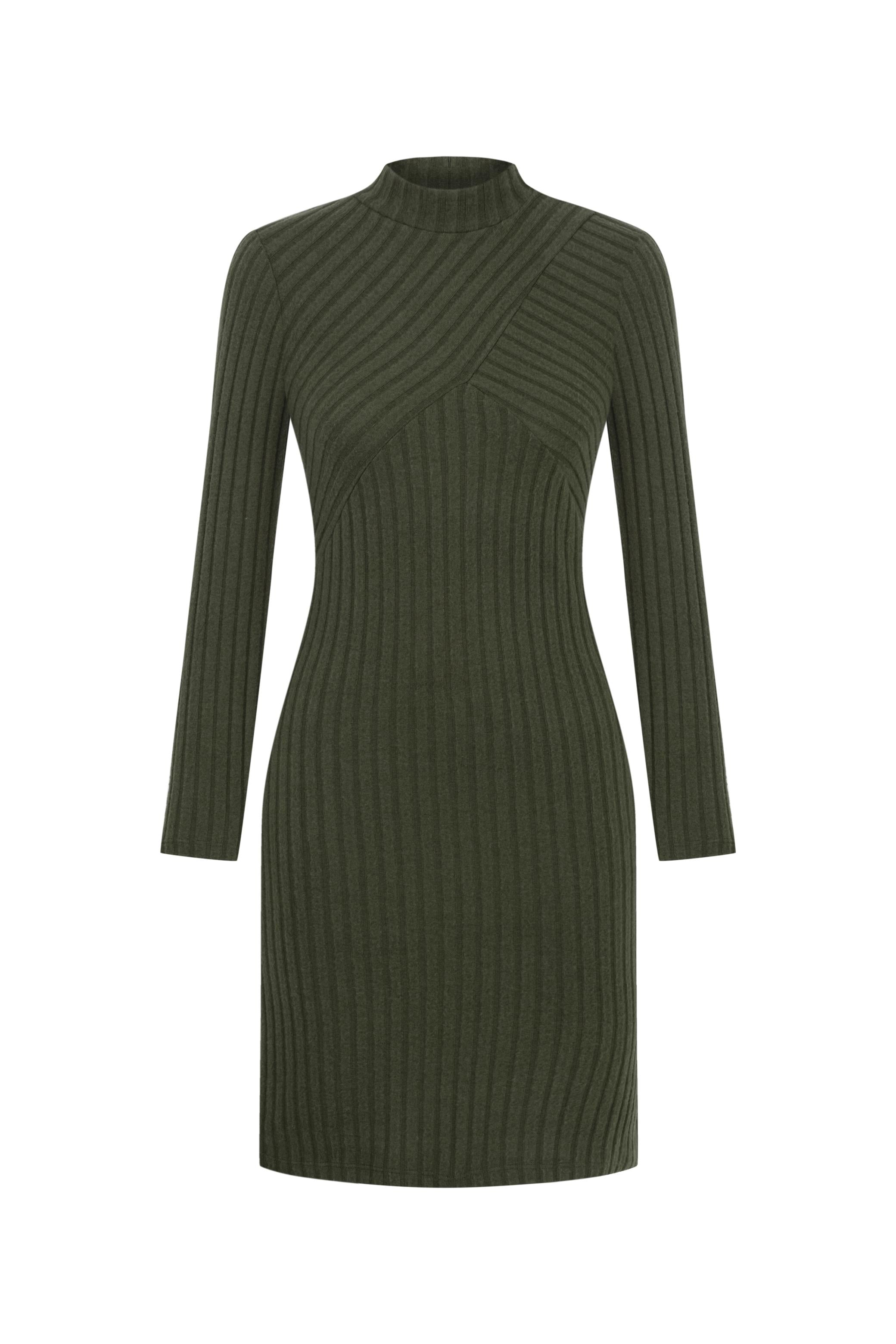 FİTİLLİ UZUN KOLLU DİK YAKA MİNİ ELBİSE