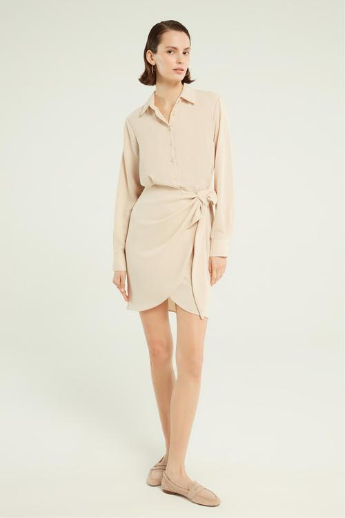  UZUN KOLLU KRUVAZE MİNİ GÖMLEK ELBİSE