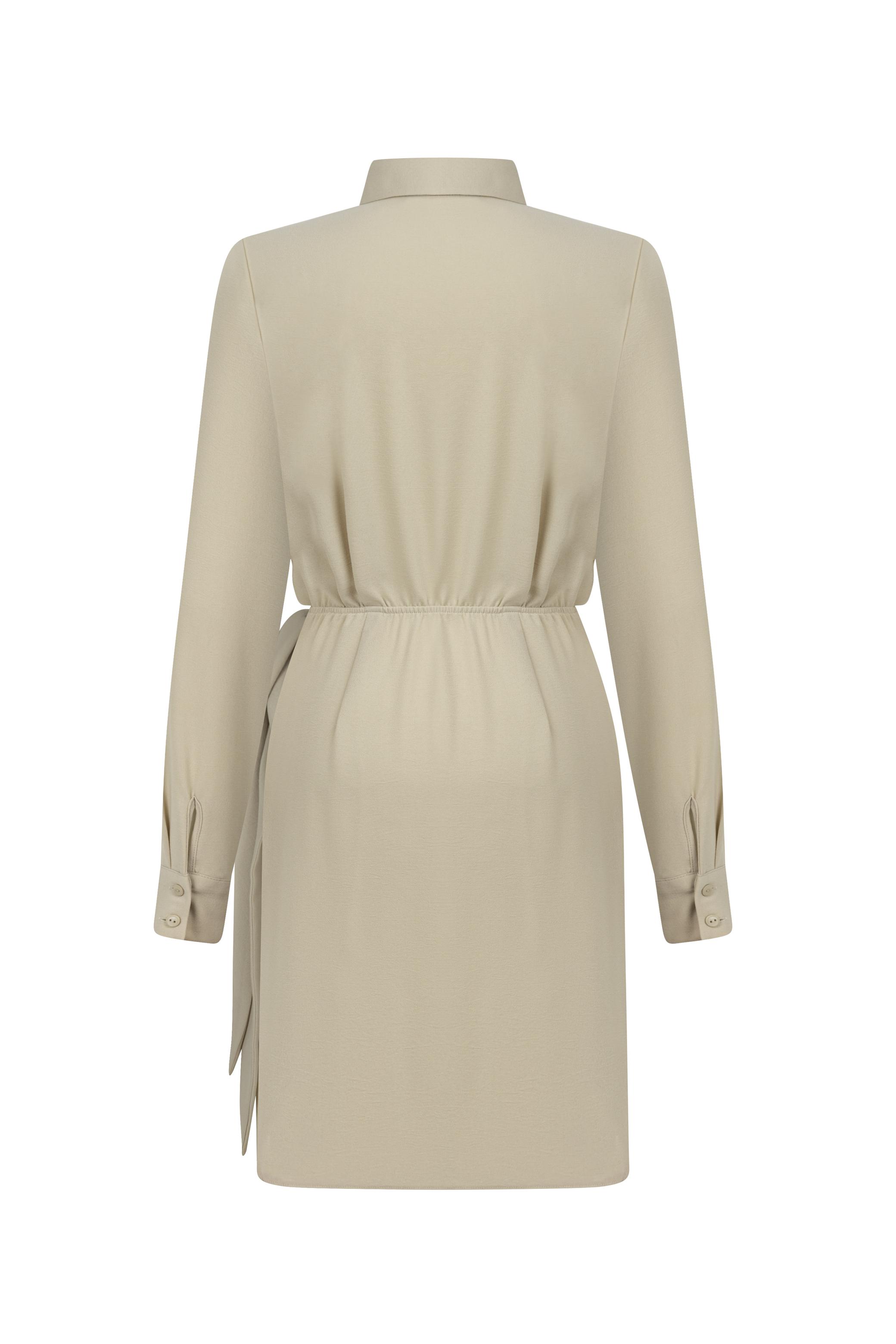 UZUN KOLLU KRUVAZE MİNİ GÖMLEK ELBİSE