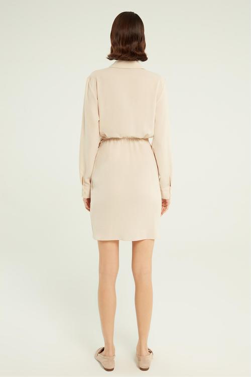  UZUN KOLLU KRUVAZE MİNİ GÖMLEK ELBİSE