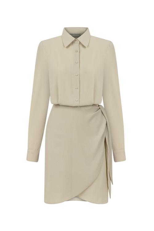  UZUN KOLLU KRUVAZE MİNİ GÖMLEK ELBİSE