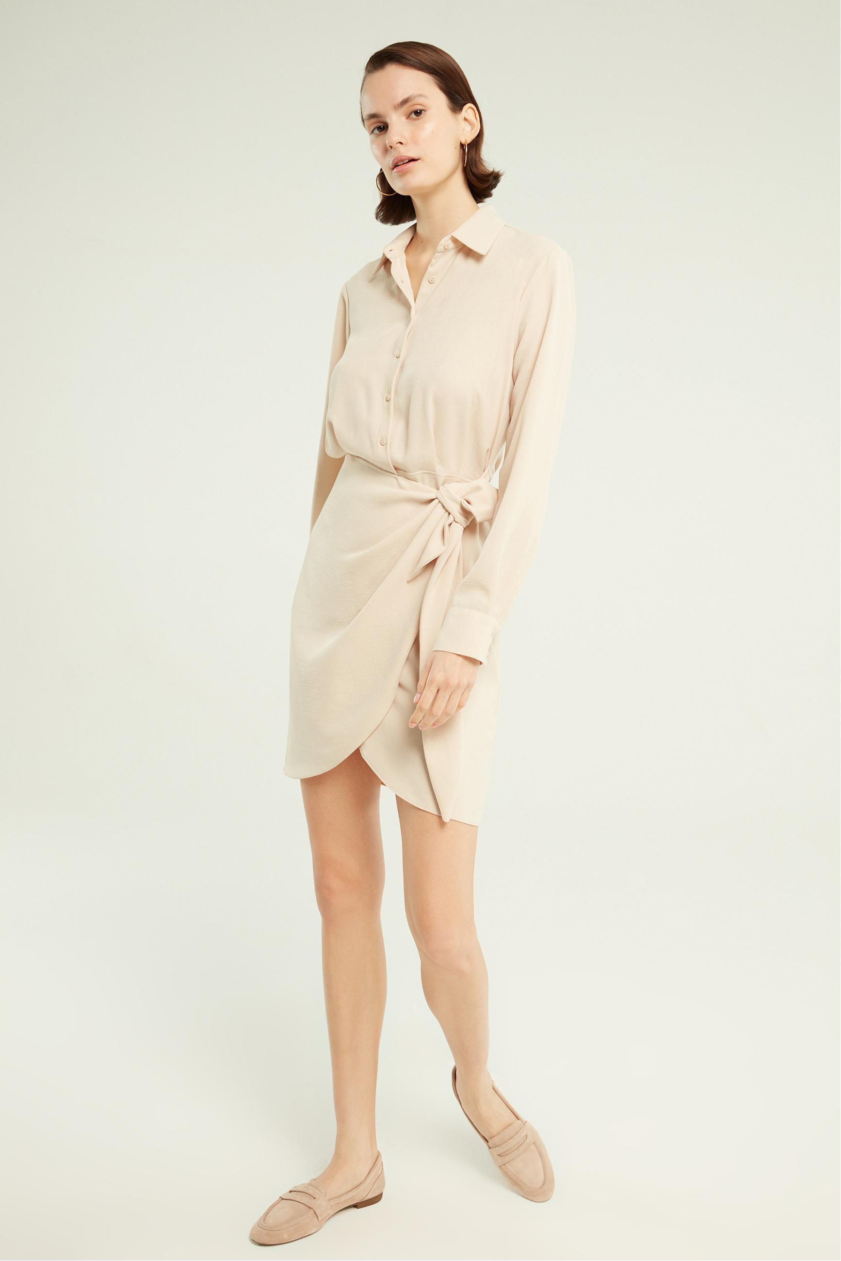 UZUN KOLLU KRUVAZE MİNİ GÖMLEK ELBİSE