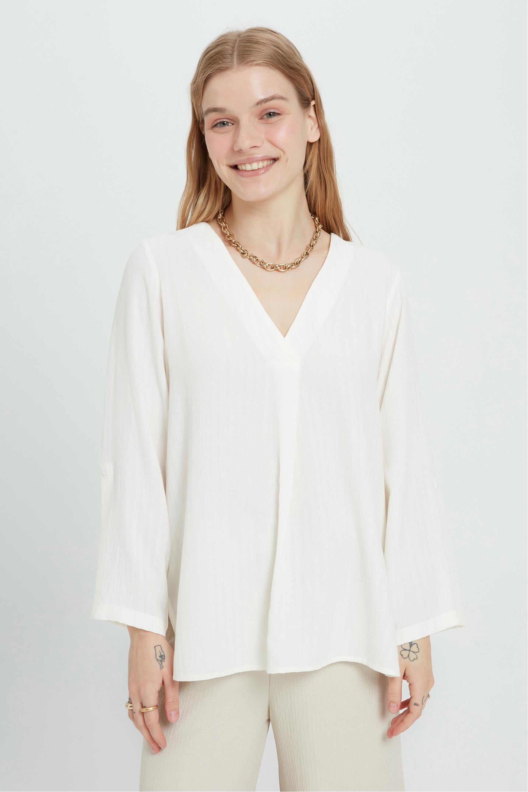 ÇİZGİLİ V YAKA BLUZ