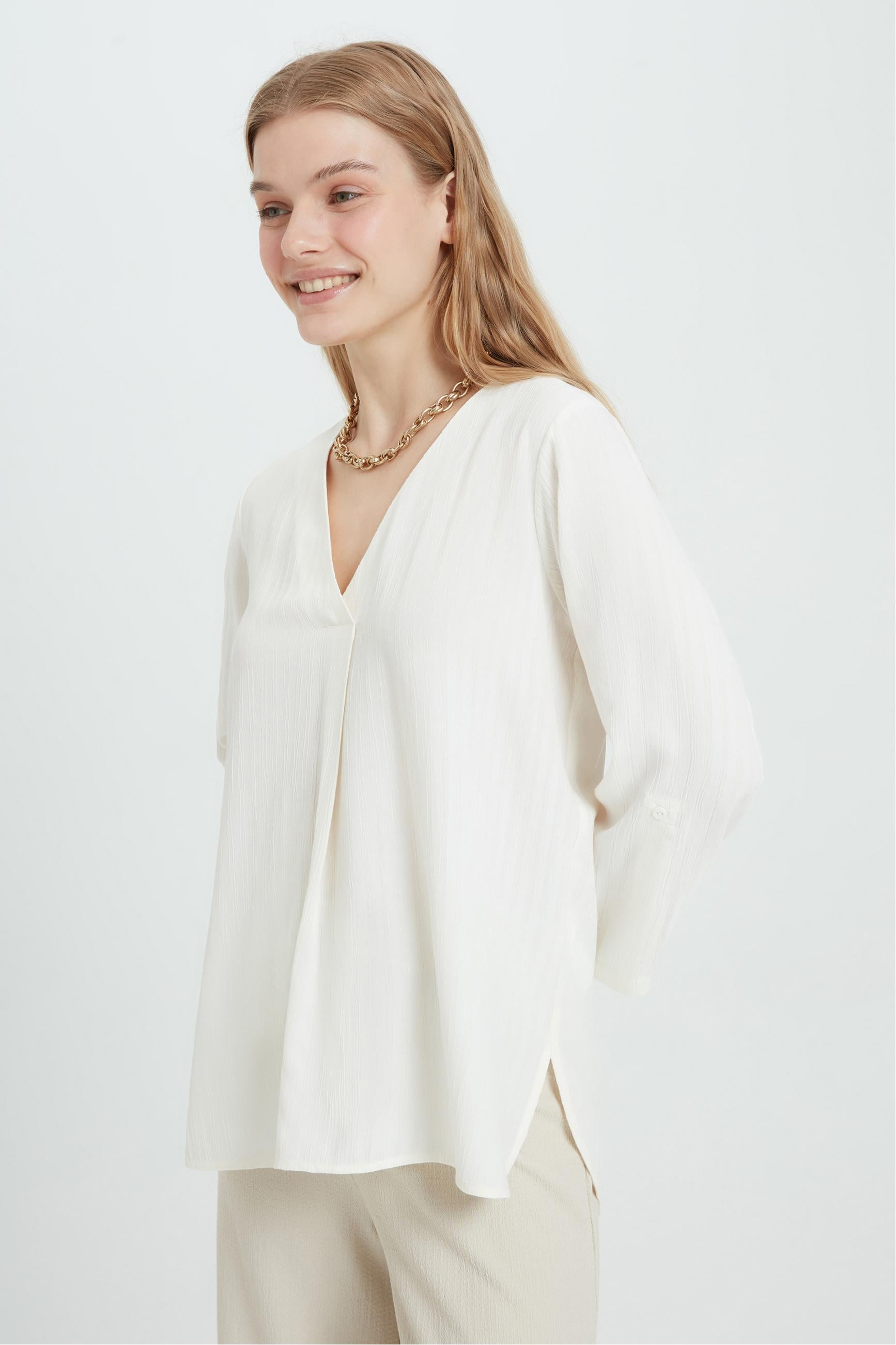 ÇİZGİLİ V YAKA BLUZ