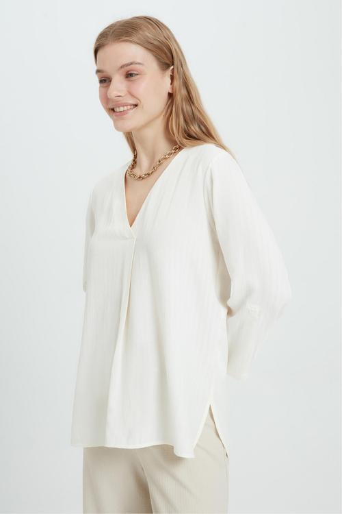  ÇİZGİLİ V YAKA BLUZ