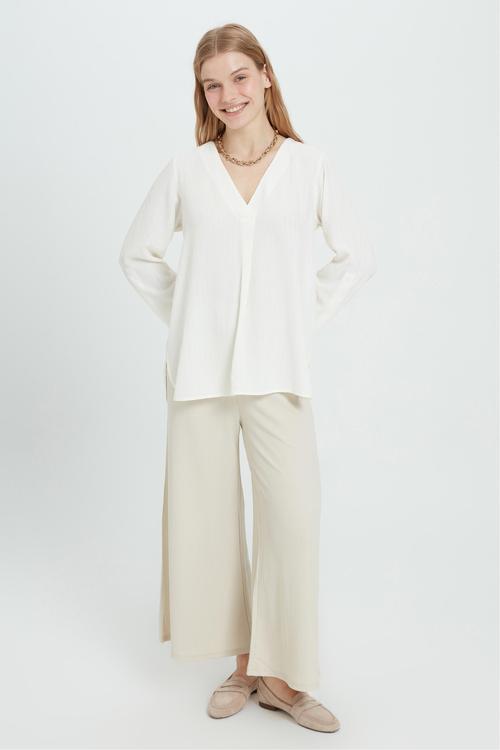  ÇİZGİLİ V YAKA BLUZ