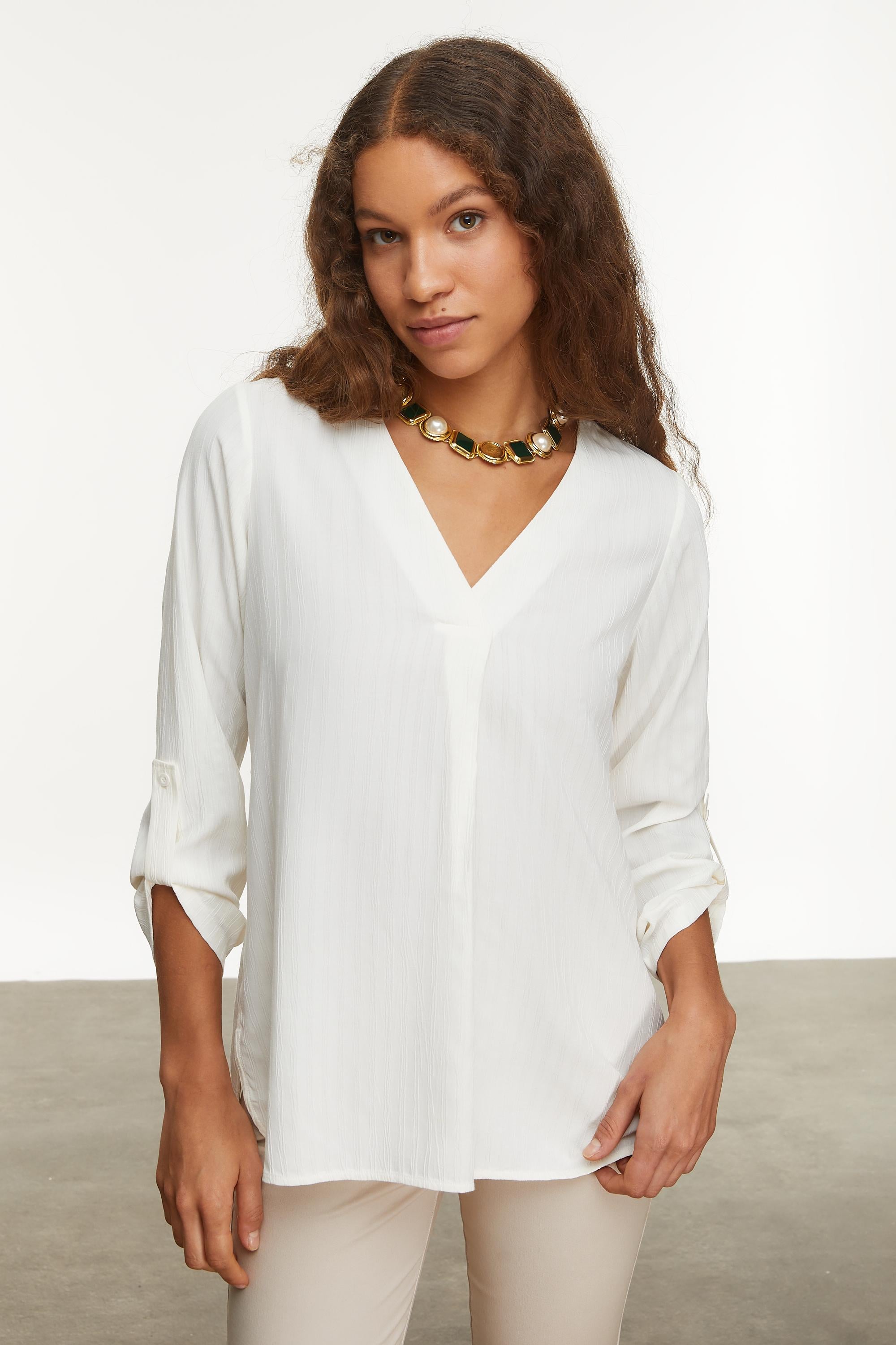 ÇİZGİLİ V YAKA BLUZ