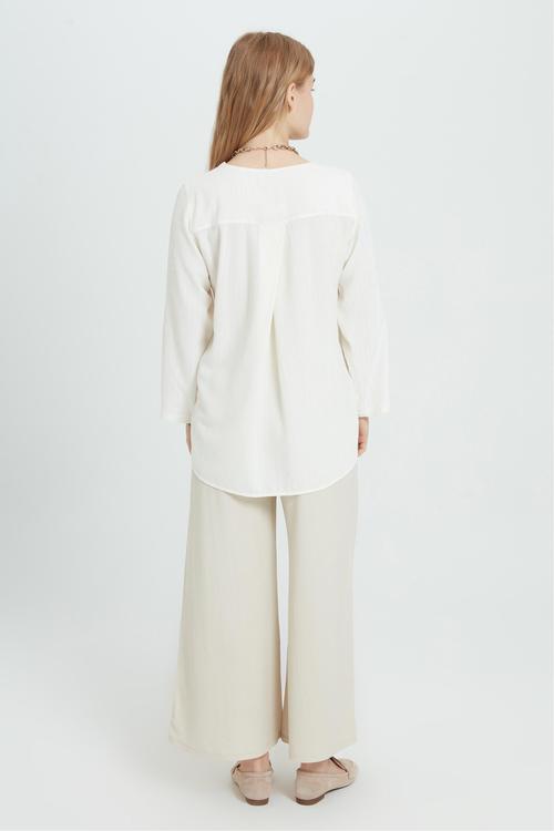  ÇİZGİLİ V YAKA BLUZ