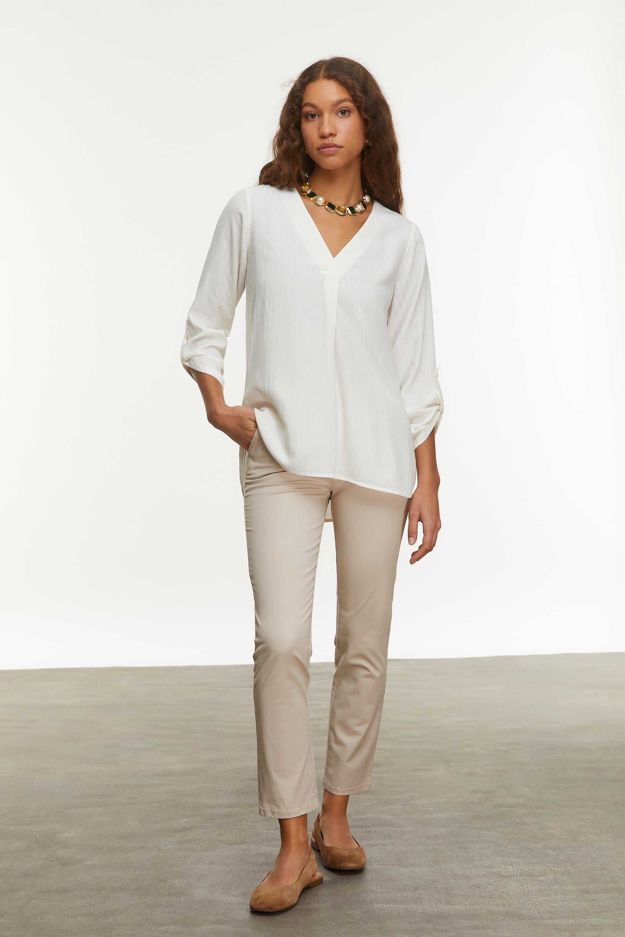 ÇİZGİLİ V YAKA BLUZ