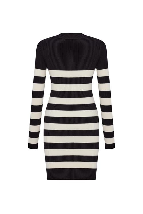  ÇİZGİLİ MİNİ TRİKO ELBİSE