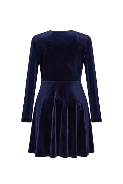 KADİFE V YAKA FIRFIRLI MİNİ ELBİSE