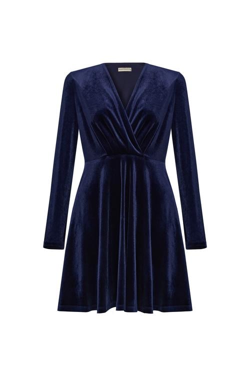 KADİFE V YAKA FIRFIRLI MİNİ ELBİSE