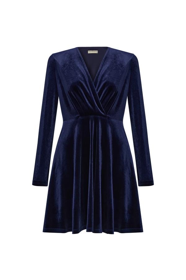 KADİFE V YAKA FIRFIRLI MİNİ ELBİSE