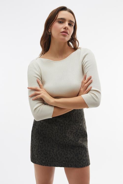  KAYIK YAKA FİTİLLİ 3/4 KOL KAZAK