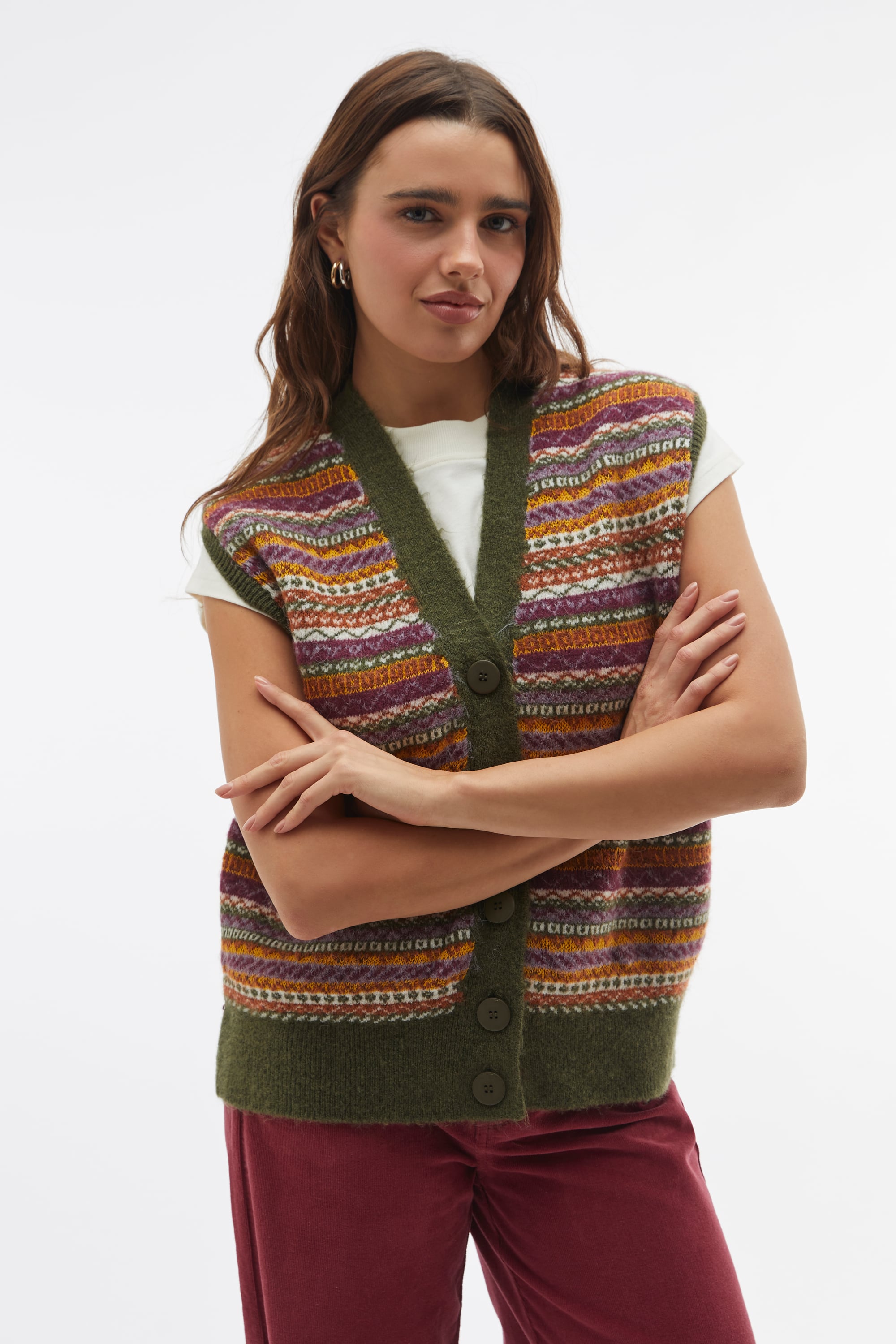 JAKARLI ETNİK DESENLİ V YAKA YELEK