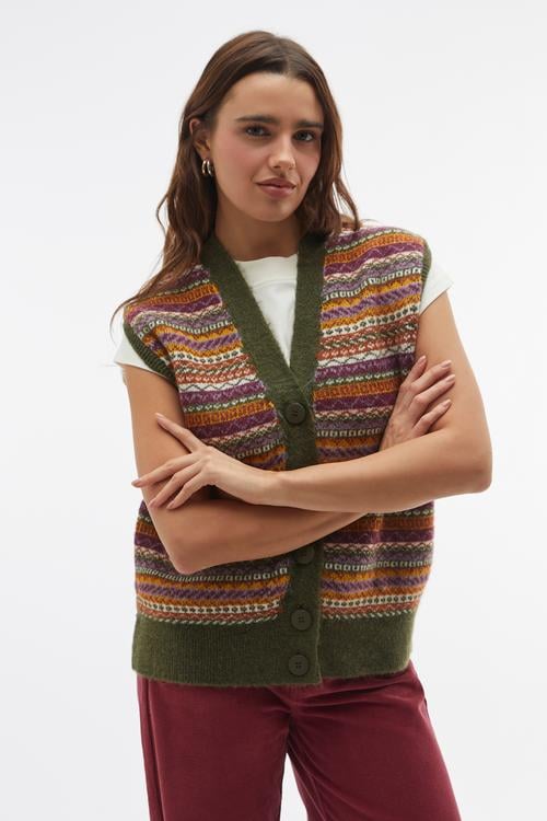  JAKARLI ETNİK DESENLİ V YAKA YELEK