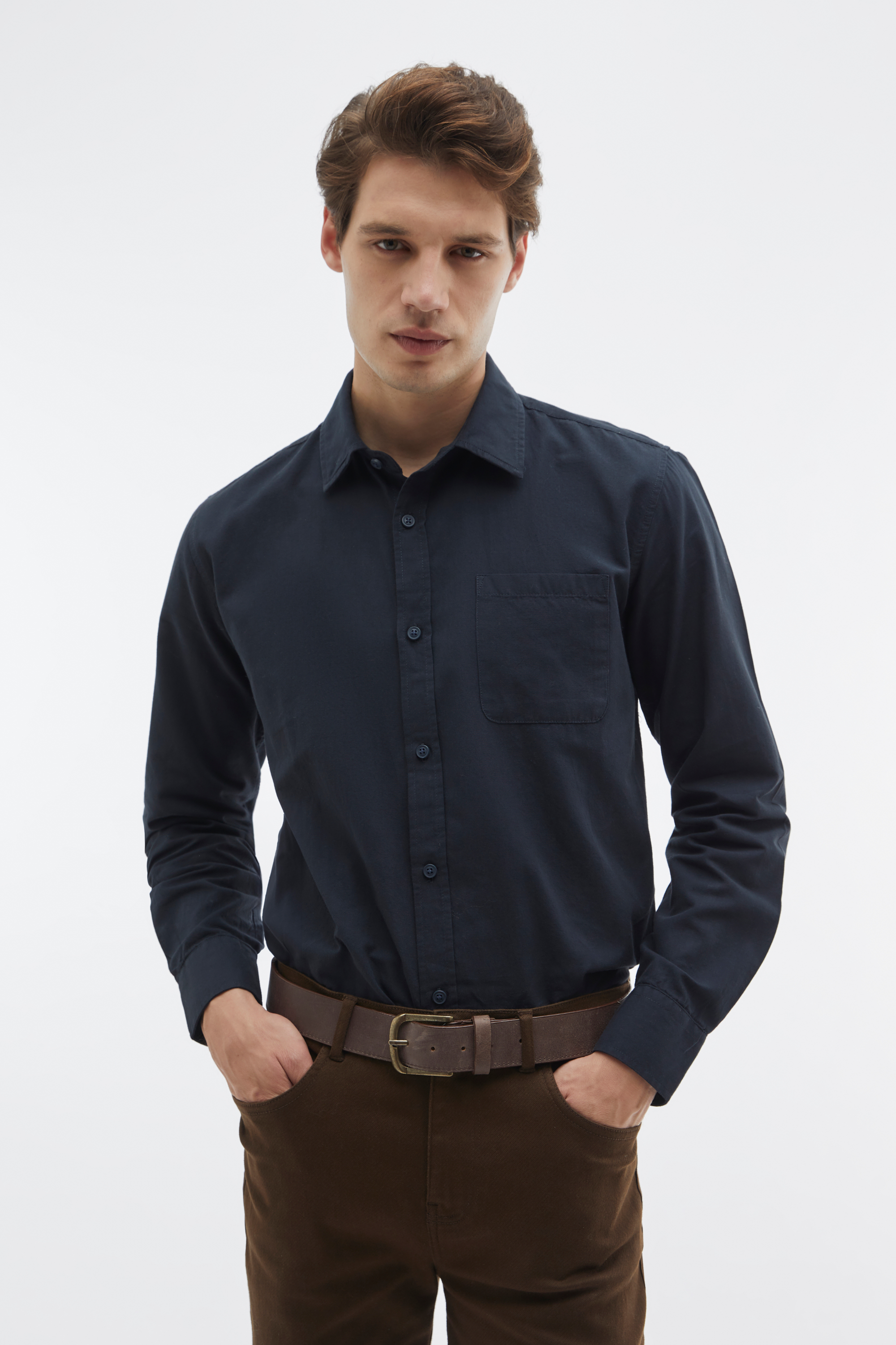 REGULAR FIT TEK CEPLİ UZUN KOLLU GÖMLEK