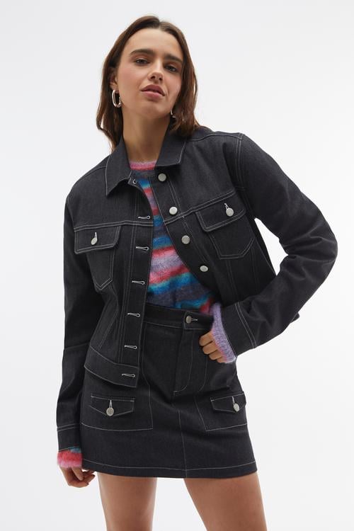  ÖN CEPLİ DİKİŞ DETAYLI MİNİ JEAN ETEK