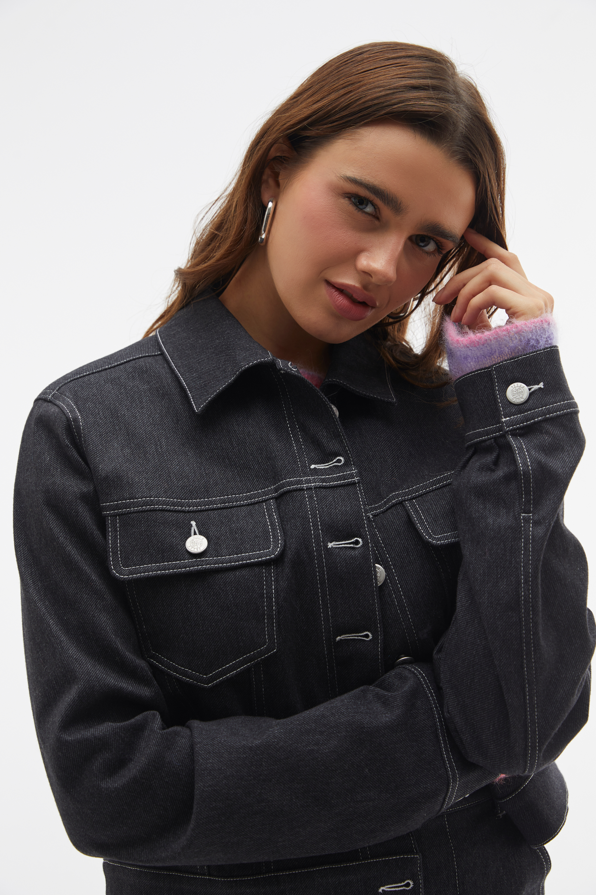 DİKİŞ DETAYLI CROP JEAN CEKET